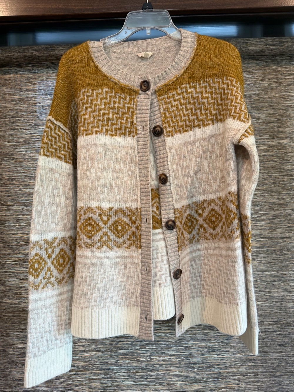 Hem & Thread Mustard and Cream Patterned Button-Front Cardigan
